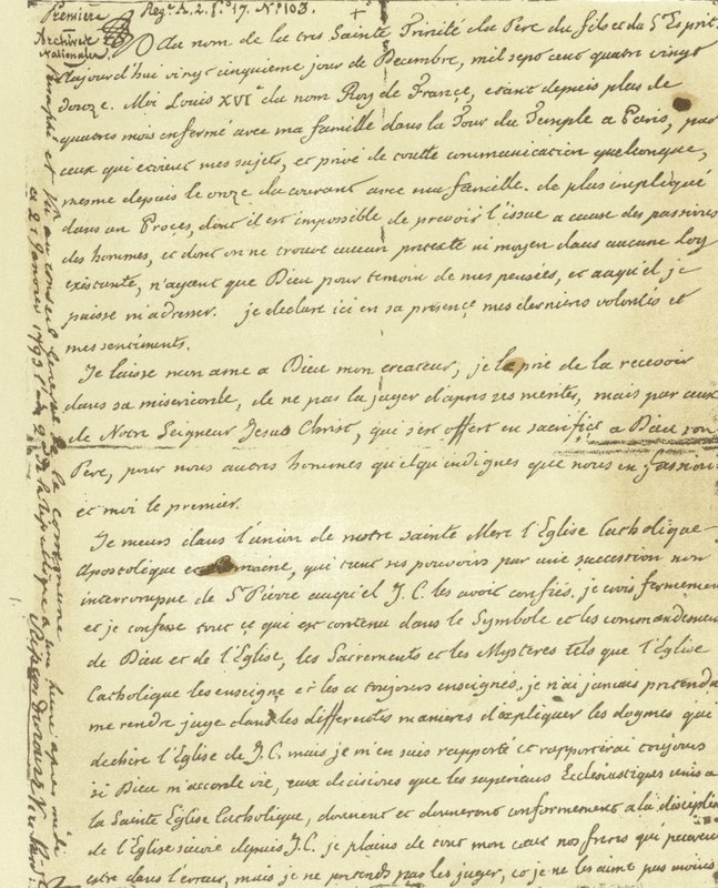 Facsimile van het testament van Lodewijk XVI van Frankrijk door French School