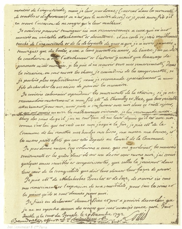 Facsimile van het testament van Lodewijk XVI van Frankrijk door French School