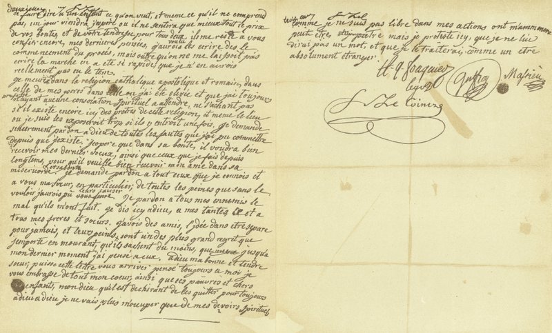 Facsimile van het testament van Marie Antoinette door French School