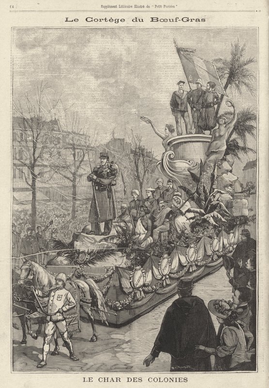 Praalwagen van de Koloniën in de Boeuf Gras carnavalsoptocht, Parijs, Frankrijk door French School