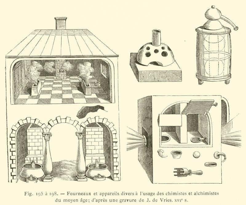 Ovens en diverse apparaten voor chemici en alchemisten in de Middeleeuwen door French School