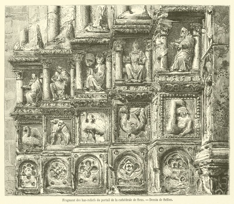Fragment van de bas-reliëfs van het portaal van de kathedraal van Sens door French School