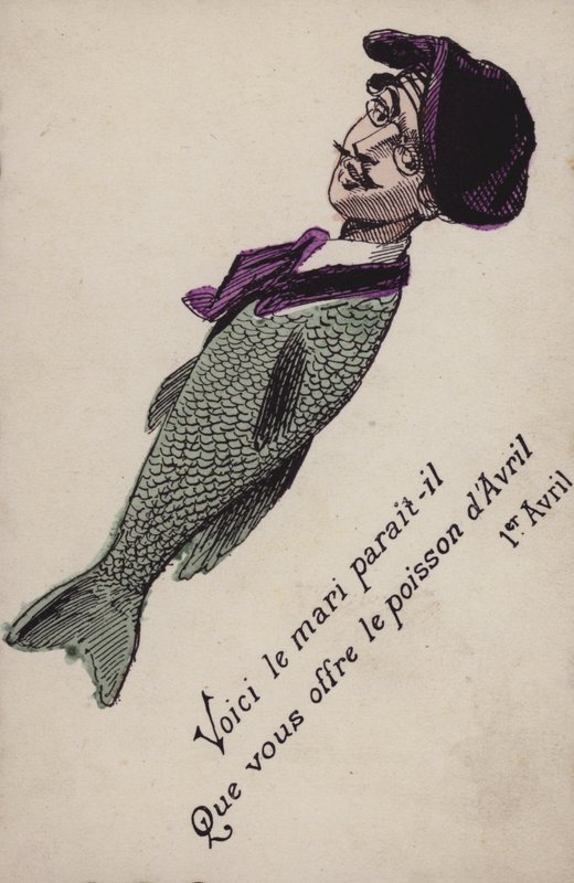 Franse aprilkaart (kleurenlitho) door French School