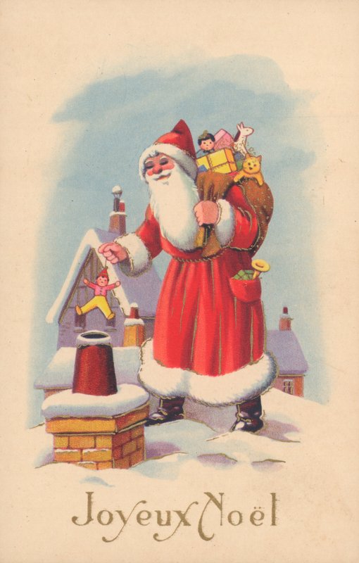 Franse kerstkaart (kleurenlitho) door French School