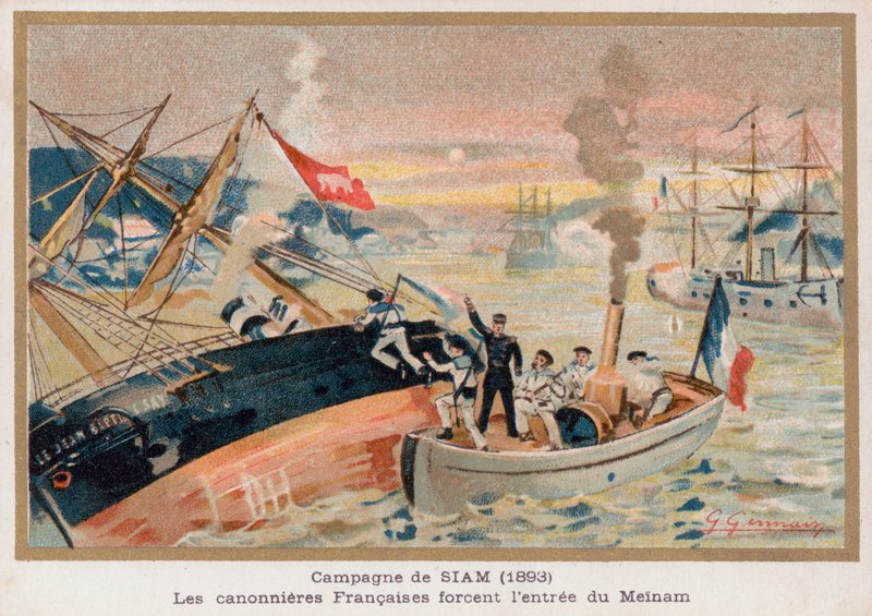 Franse kanonneerboten bij Paknam, Siam door French School