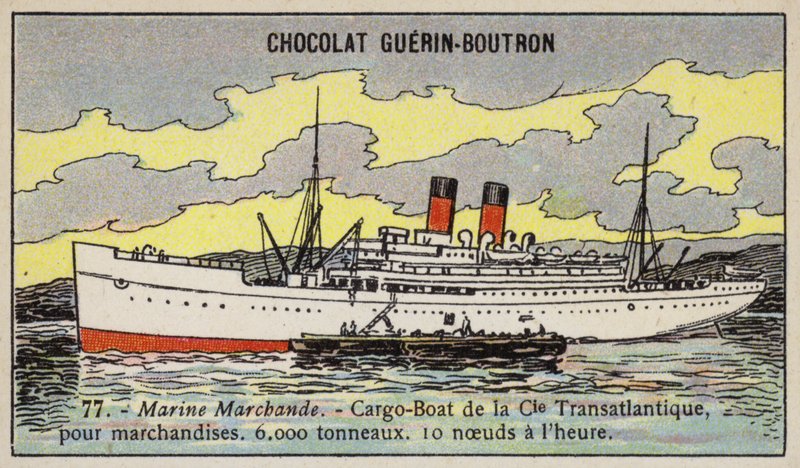 Frans vrachtschip van de Compagnie Transatlantique door French School