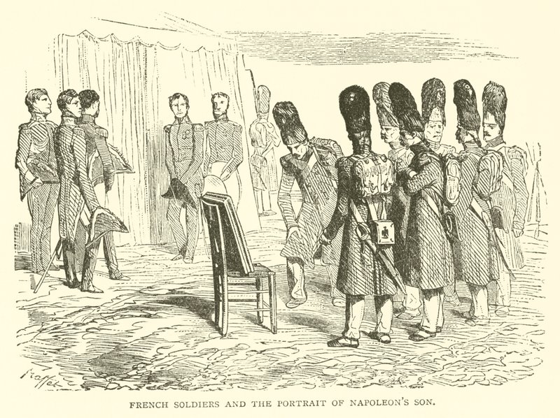 Franse soldaten en het portret van Napoleons zoon door French School