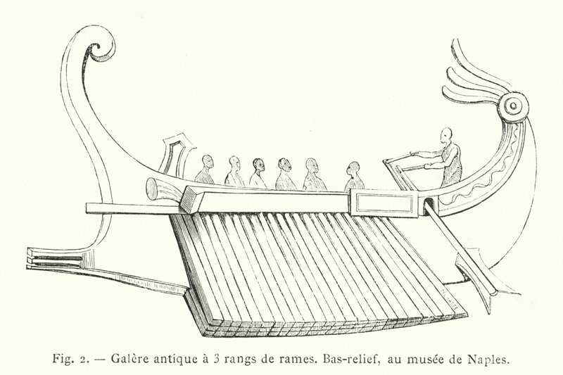 Antieke Galerij met 3 Rijen Roeispanen, Bas-reliëf, in het Museum van Napels door French School