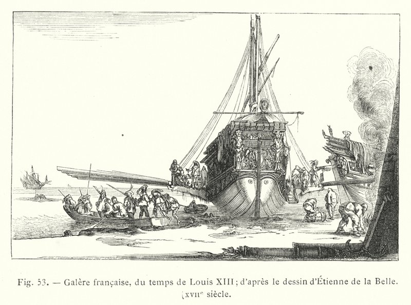 Franse galei, uit de tijd van Lodewijk XIII; naar de tekening van Etienne de la Belle, XVIIe eeuw (gravure) door French School