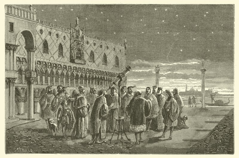 Galileo toont de satellieten van Jupiter aan de senatoren van Venetië door French School