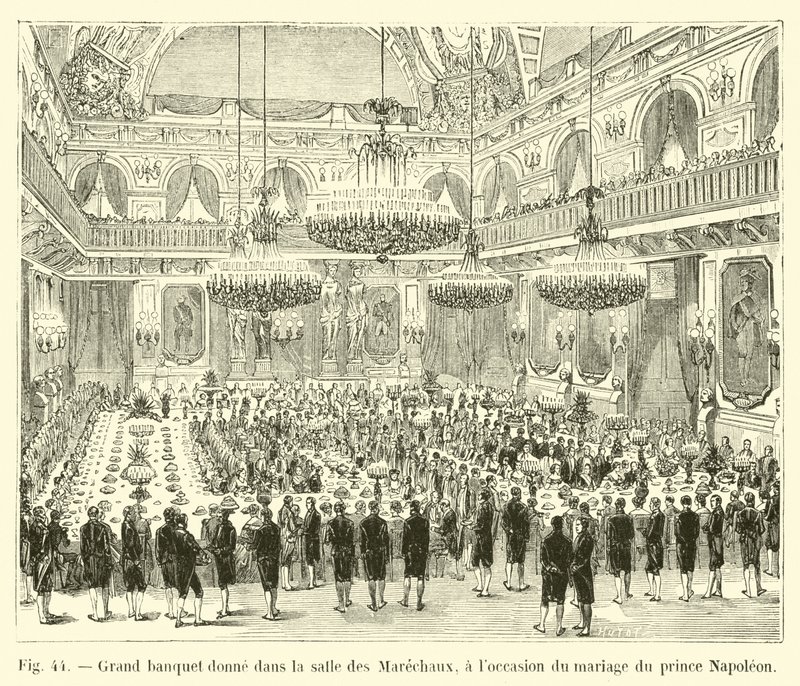 Groot banket gehouden in de zaal van de Maarschalken, ter gelegenheid van het huwelijk van prins Napoleon door French School