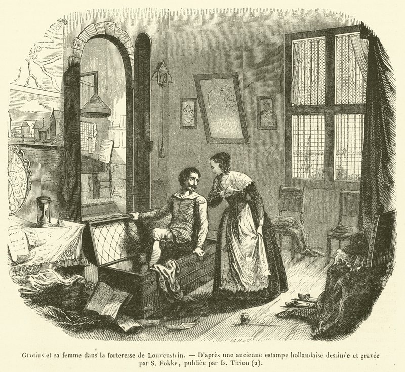 Grotius en zijn vrouw in de vesting van Loevestein door French School