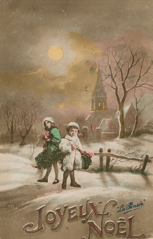 Vrolijk kerstfeest. Ansichtkaart verzonden in 1913. door French School