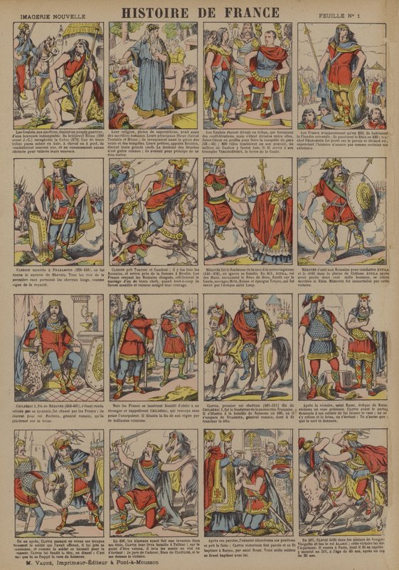 Geschiedenis van Frankrijk van de tijd van de Galliërs tot de heerschappij van Clovis (kleurenlitho) door French School