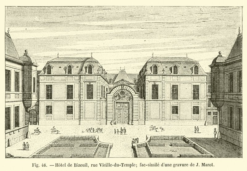 Hotel de Bizeuil, rue Vieille-du-Temple; facsimile van een gravure van J Marot door French School