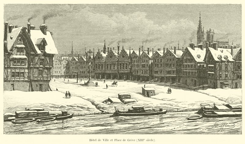 Hotel de Ville en Place de Greve, 13e eeuw door French School