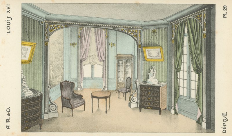 Illustratie uit interieurontwerpproductcatalogus van A R & Cie, Frankrijk door French School