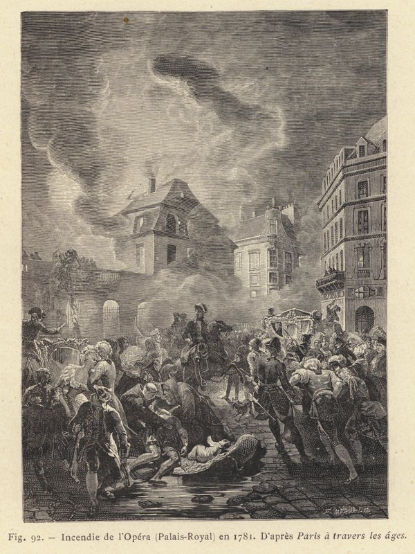 Brand van de Opera, Palais-Royal, in 1781 door French School