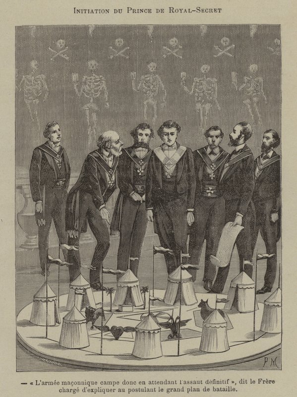 Inwijding van een Sublime Prince of the Royal Secret (gravure) door French School