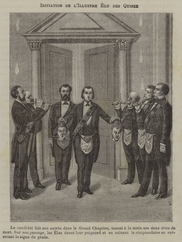 Inwijding van een Uitverkorene van de Vijftien (gravure) door French School