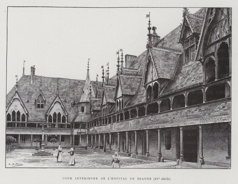 Binnenplaats van de Hospices de Beaune door French School