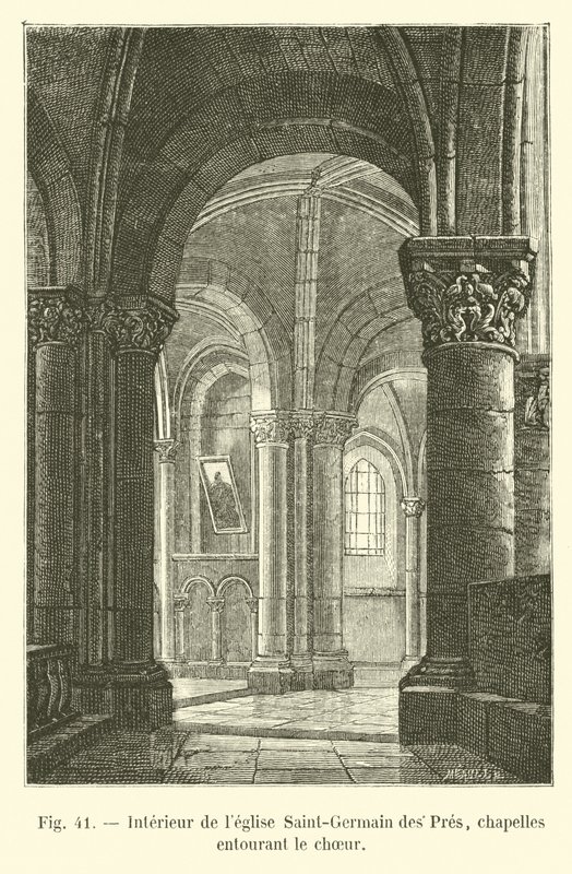 Interieur van de kerk Saint-Germain des Prés, kapellen rondom het koor door French School
