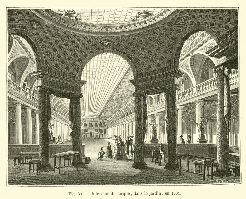 Interieur van het circus, in de tuin, in 1791 door French School