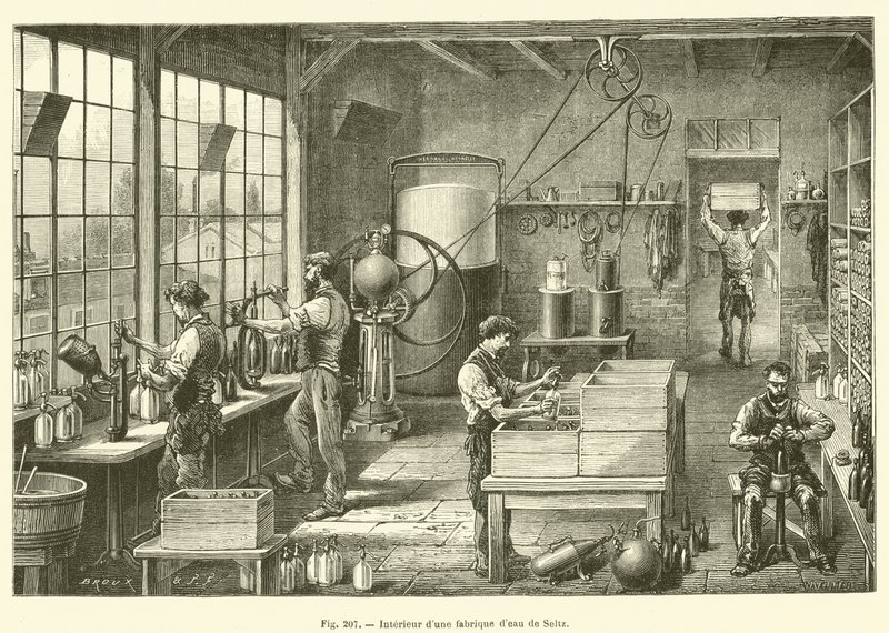 Interieur van een Seltzer waterfabriek door French School