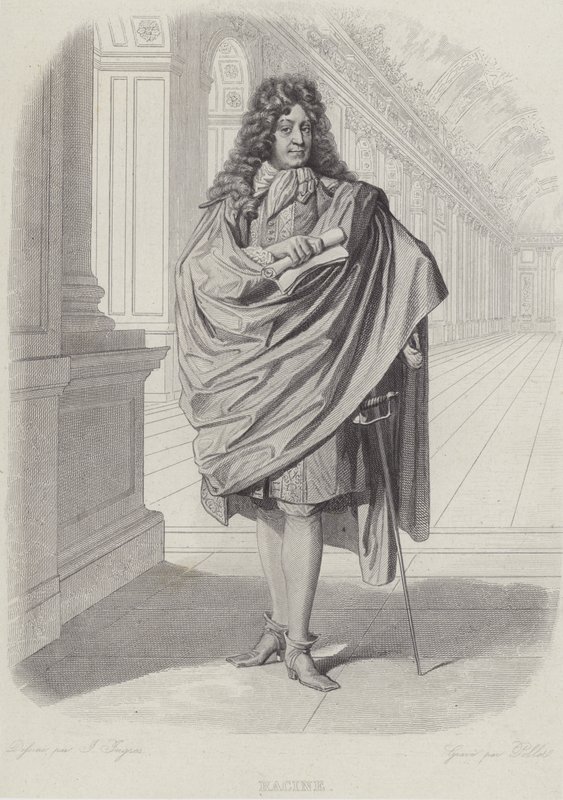 Jean Racine, Franse toneelschrijver, in de Spiegelzaal van Versailles door French School