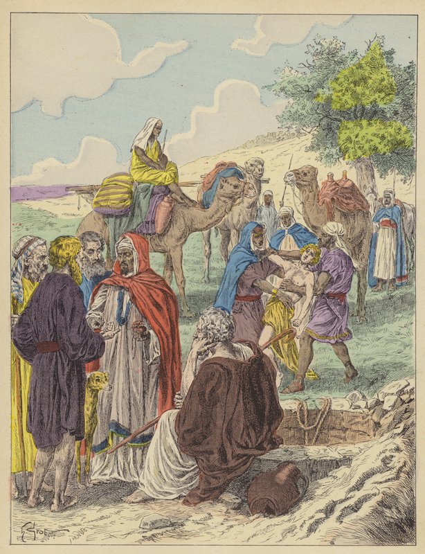 Jozef verkocht door zijn broers (kleurenlitho) door French School