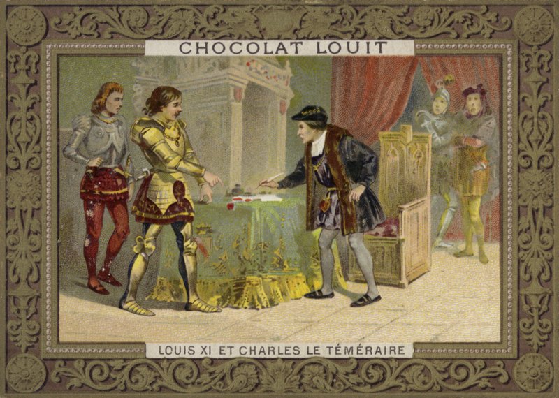 Koning Lodewijk XI van Frankrijk en Karel de Stoute, Hertog van Bourgondië door French School