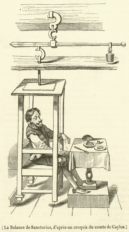 La Balance de Sanctorius (gravure) door French School