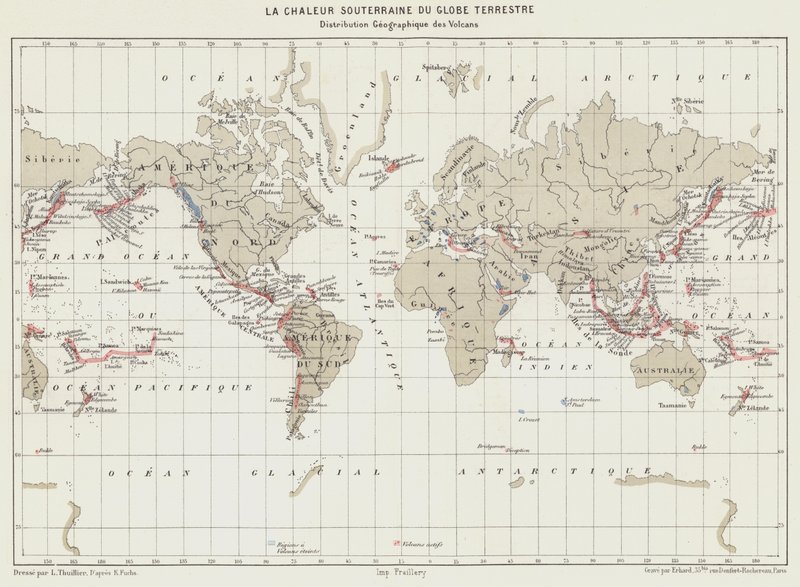 De Ondergrondse Warmte van de Aarde, Geografische Verspreiding van Vulkanen door French School