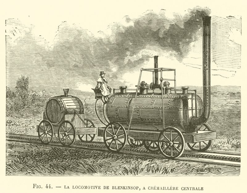 De Locomotief van Blenkinsop, met Centrale Tandheugel (gravure) door French School