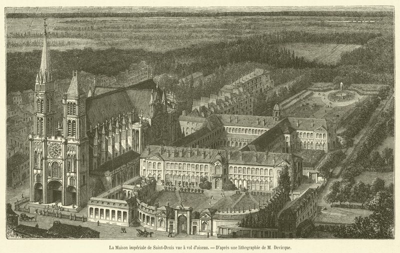 Het keizerlijke huis van Saint-Denis gezien vanuit vogelperspectief door French School