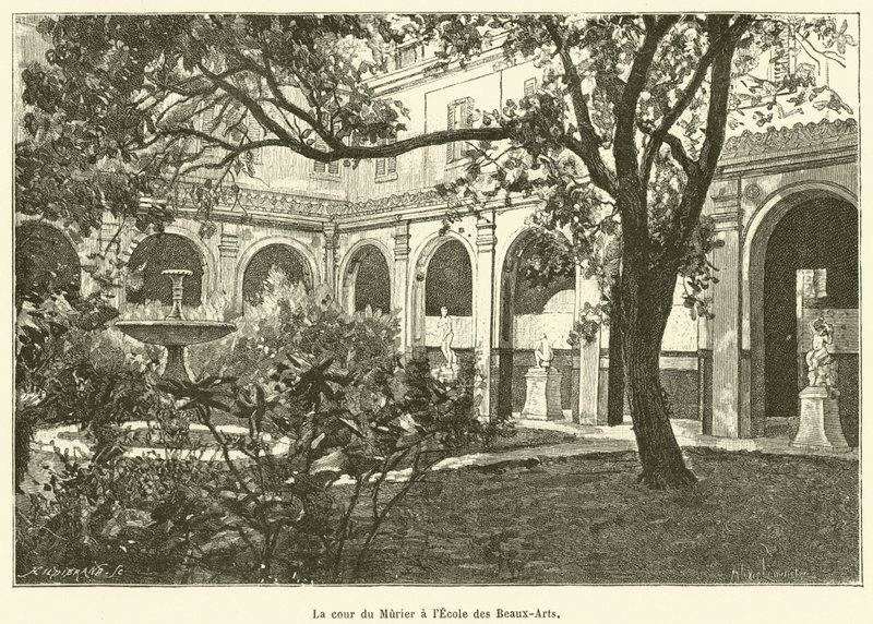 De binnenplaats van Murier aan de Ecole des Beaux-Arts (gravure) door French School