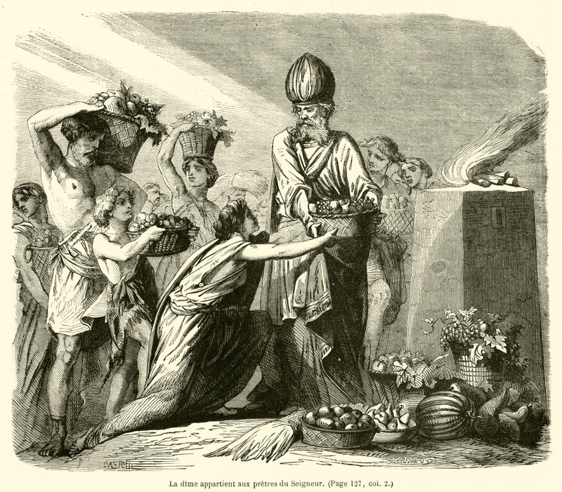 De tiende behoort toe aan de priesters van de Heer (gravure) door French School