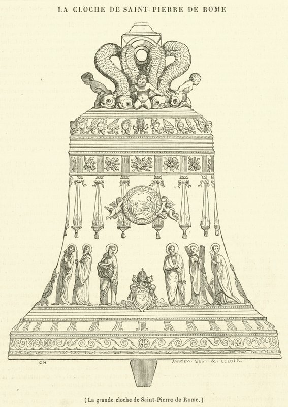 De grote klok van de Sint Pieter in Rome (gravure) door French School