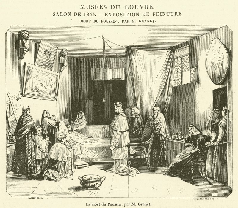 De dood van Poussin (gravure) door French School