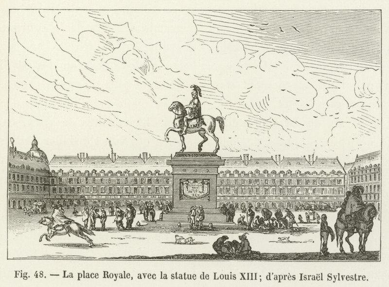 De Place Royale, met het standbeeld van Lodewijk XIII; naar Israël Sylvestre door French School