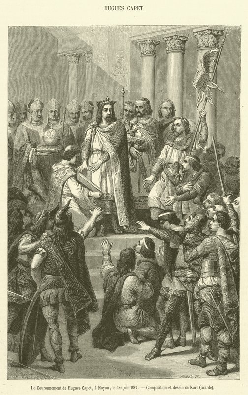 De kroning van Hugues Capet, in Noyon, op 1 juni 987 door French School
