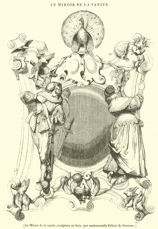 De Spiegel van de ijdelheid, houtsnijwerk (gravure) door French School