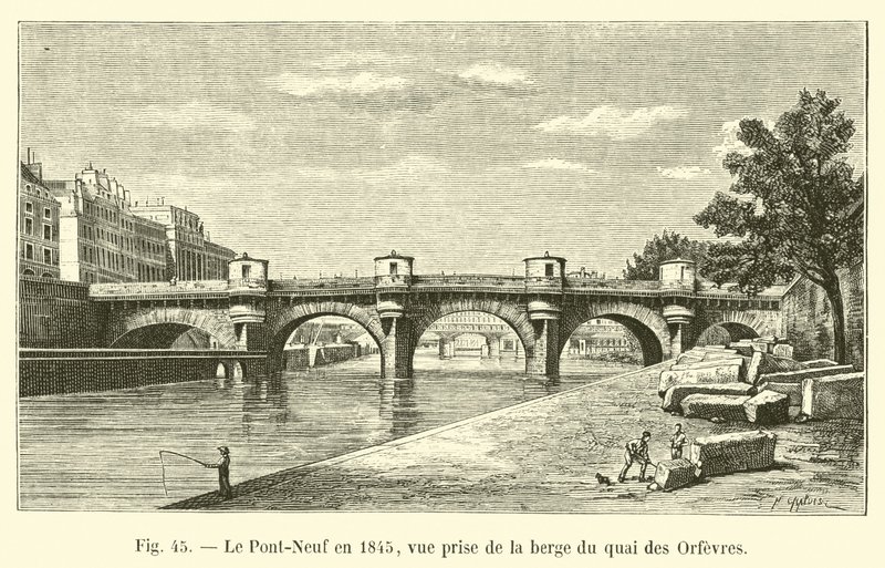 De Pont-Neuf in 1845, gezien vanaf de oever van de kade van de Goudsmeden door French School