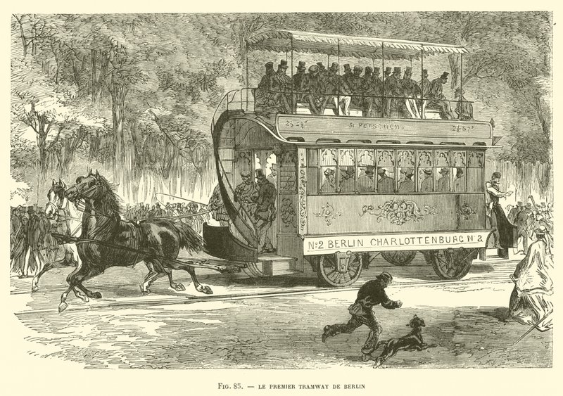 De Eerste Tram van Berlijn (gravure) door French School
