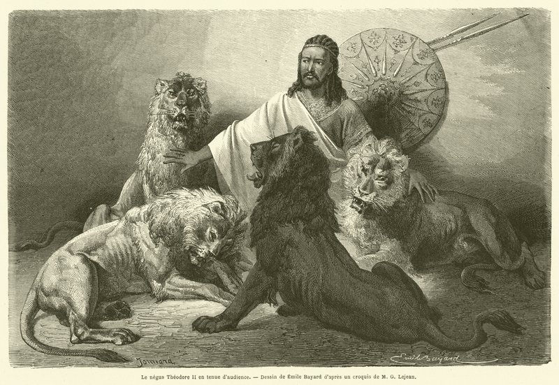 De negus Theodorus II in audiëntiekleding door French School