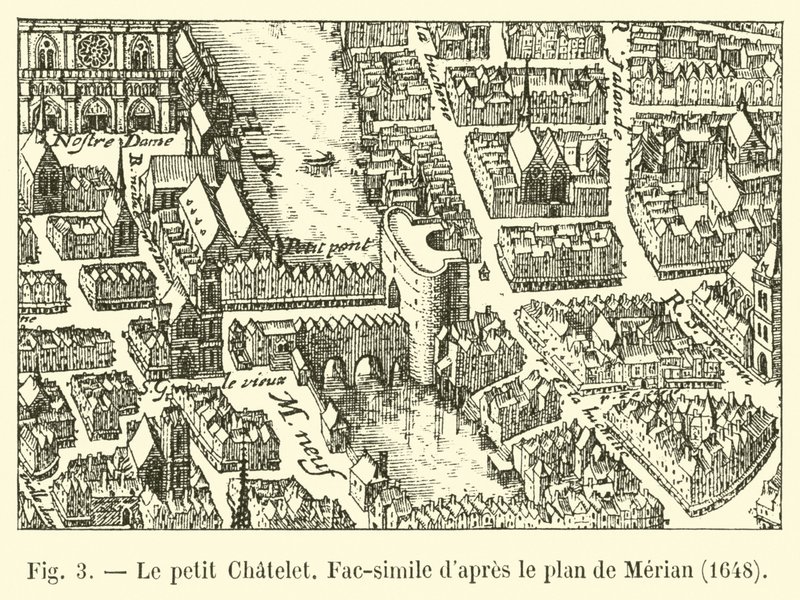 Het kleine Chatelet, facsimile naar het plan van Merian, 1648 door French School