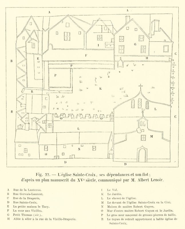 De kerk Sainte-Croix, haar bijgebouwen en haar eiland; naar een handgeschreven plan uit de 15e eeuw, meegedeeld door M. Albert Lenoir door French School