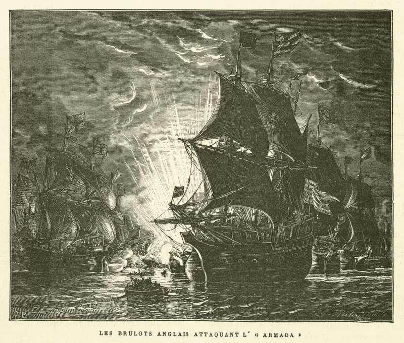 De Engelse branders die de Armada aanvallen door French School