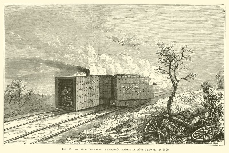 De Gepantserde Wagons Gebruikt Tijdens het Beleg van Parijs, in 1870 (gravure) door French School