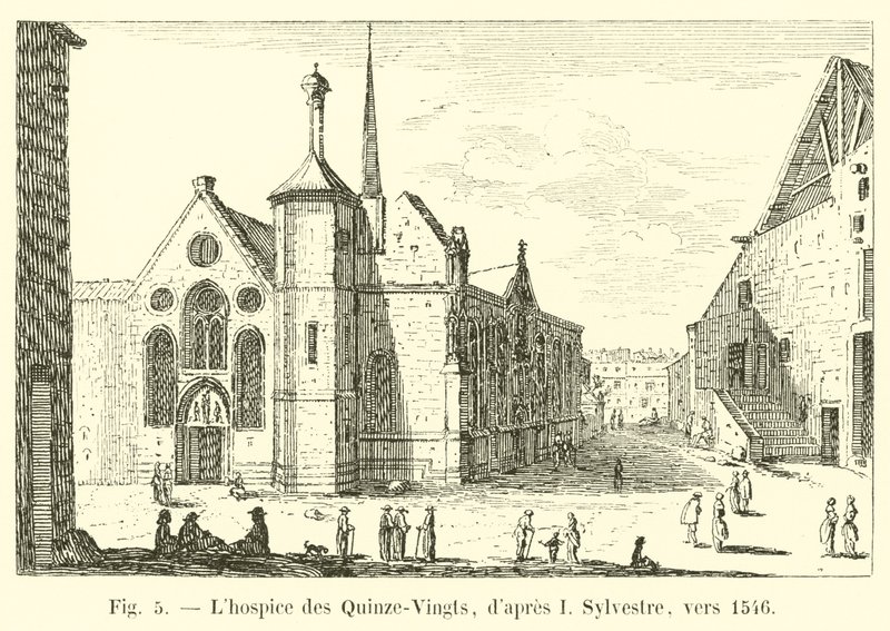 Het hospice van Quinze-Vingts, naar I Sylvestre, rond 1546 door French School